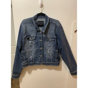 Maurices Denim Jean Jacket Thick Stitch Distressed Blue Womens Plus Size 2